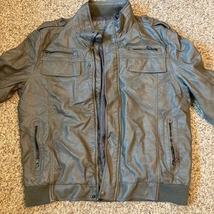 Calvin Klein Men Faux Grey Leather Jacket - Size Large